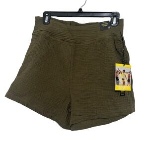 NWT 151 Olive High Rise Crinkle Gauze Pull On Shorts XS